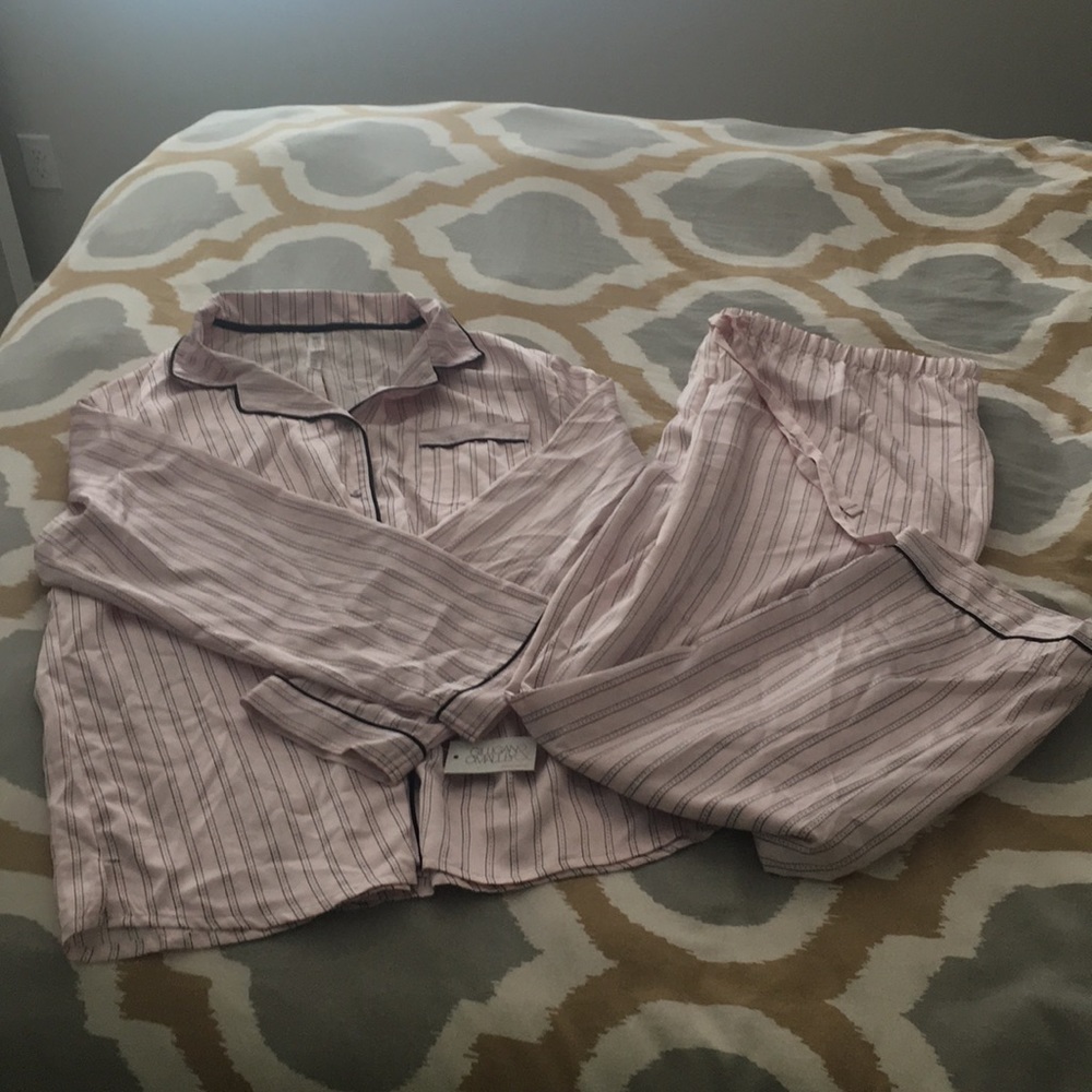 Light pink and black striped silky pajamas